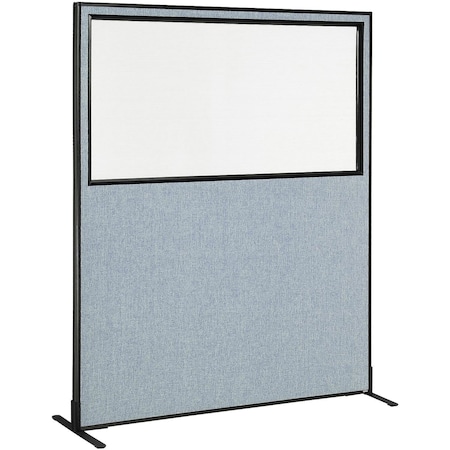 Global Industrial 60-1/4W x 96H Freestanding Office Partition Panel with Partial Window, Blue 695790FWBL